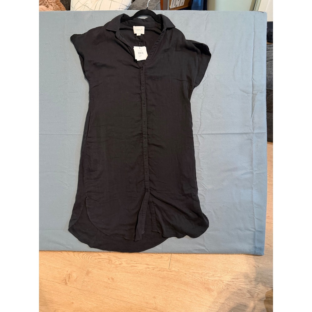 The Shirt Rochelle Behrens Black Lea Dress Cotton Short Sleeve Button Front sz S